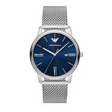 Emporio Armani Minimalist Quartz Blue Dial Silver Mesh Strap Watch For Men - AR11571