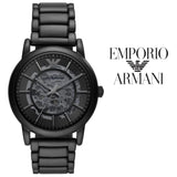 Emporio Armani Meccanico Skeleton Black Dial Black Steel Strap Watch For Men - AR60045