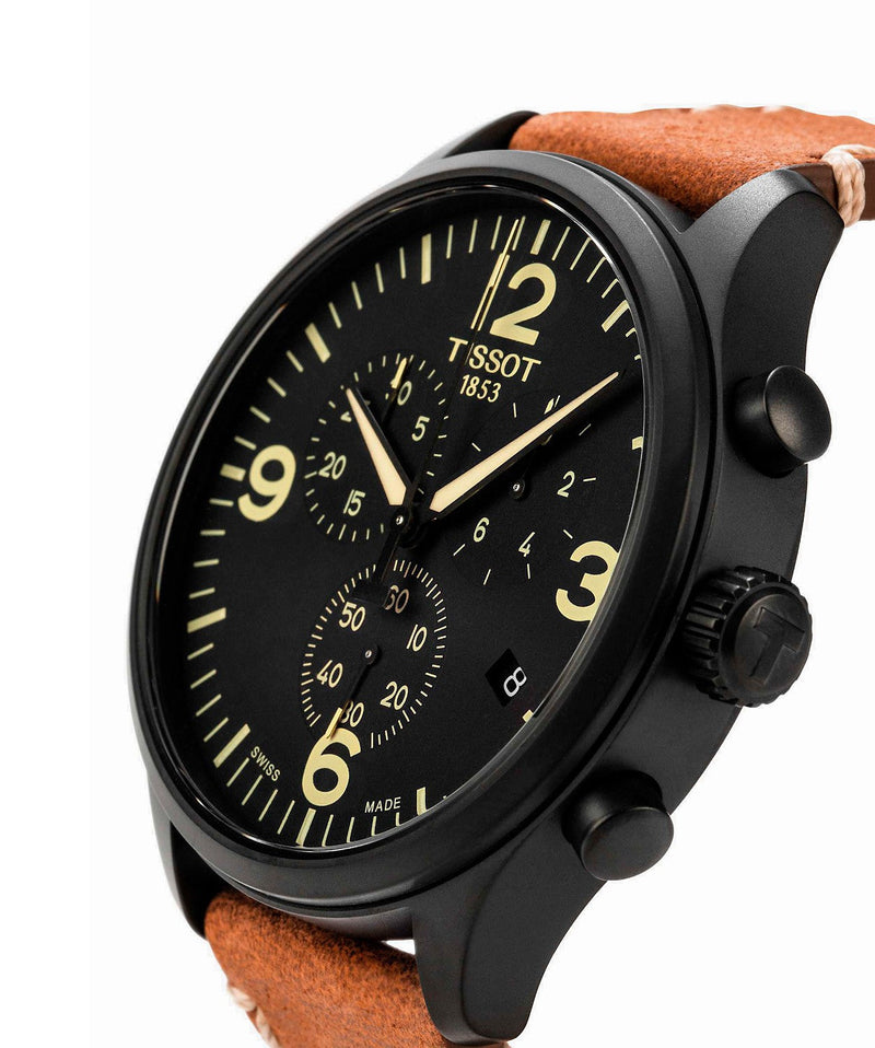 Tissot T Sport Chrono XL Black Dial Brown Leather Strap Watch For Men - T116.617.36.057.00 Buy Now By Tissot
