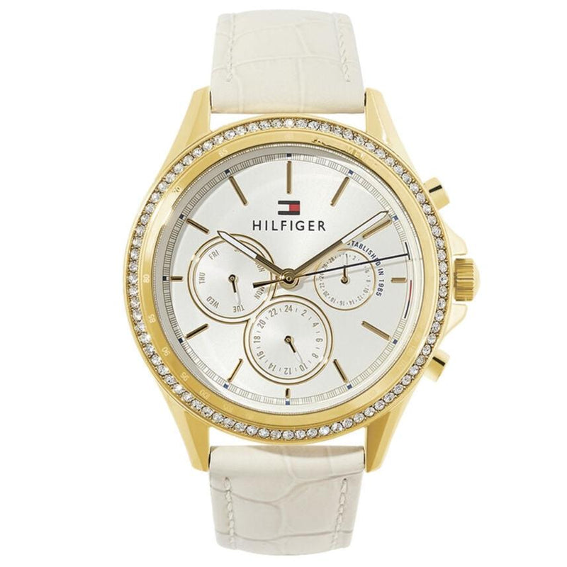 Tommy Hilfiger Ari Diamonds White Dial Cream Leather Strap Watch for Women - 1781982