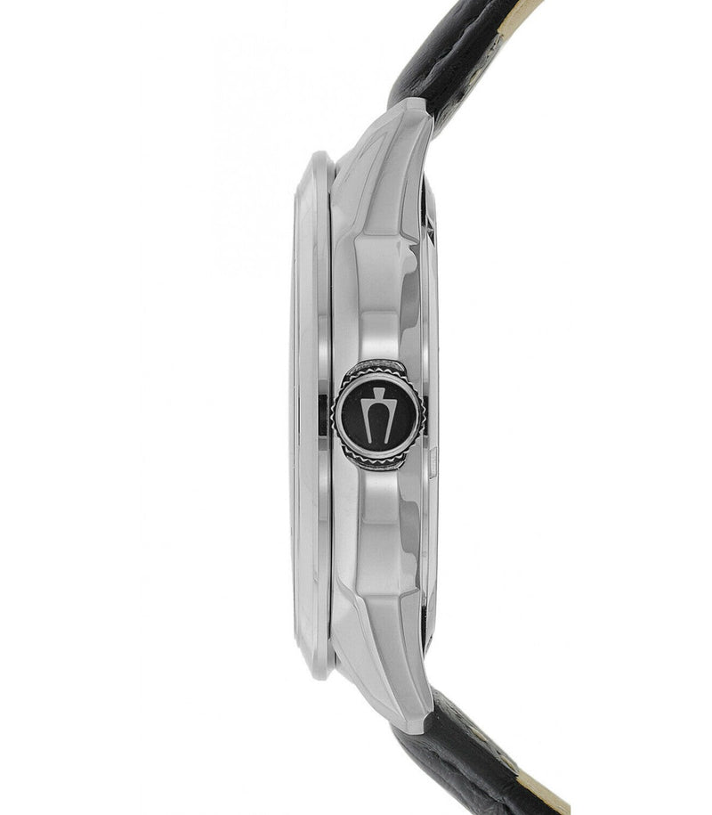 Shop Bulova BVA Classic Automatic Silver Dial Black Leather Strap Watch for Men - 96A135 in USA