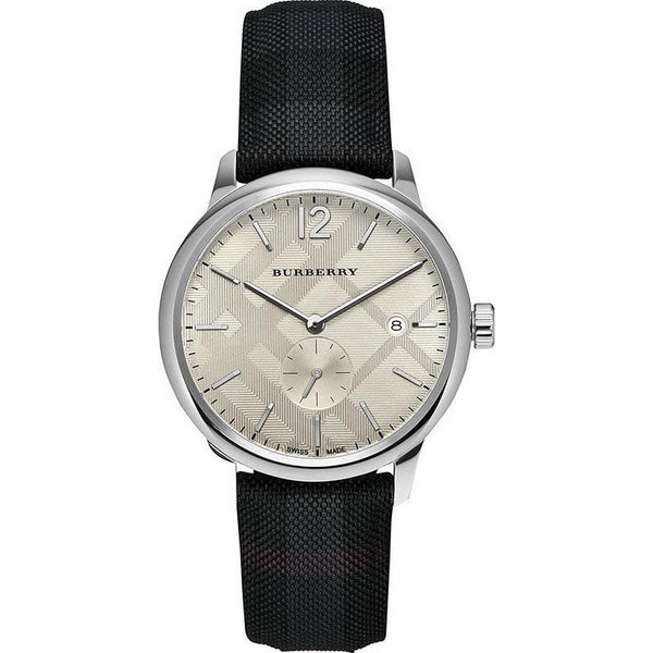 Shop Burberry Classic Round Cream Dial Black Leather Strap Watch for Men - BU10008 in USA