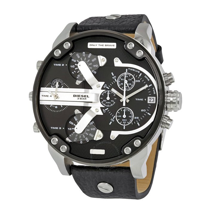 Shop Diesel Mr Daddy Black Dial Black Leather Strap Watch For Men - DZ7313 in USA