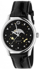Shop Gucci G-Timeless Moonphase Black Dial Black Leather Strap Watch For Men - YA126327 in USA