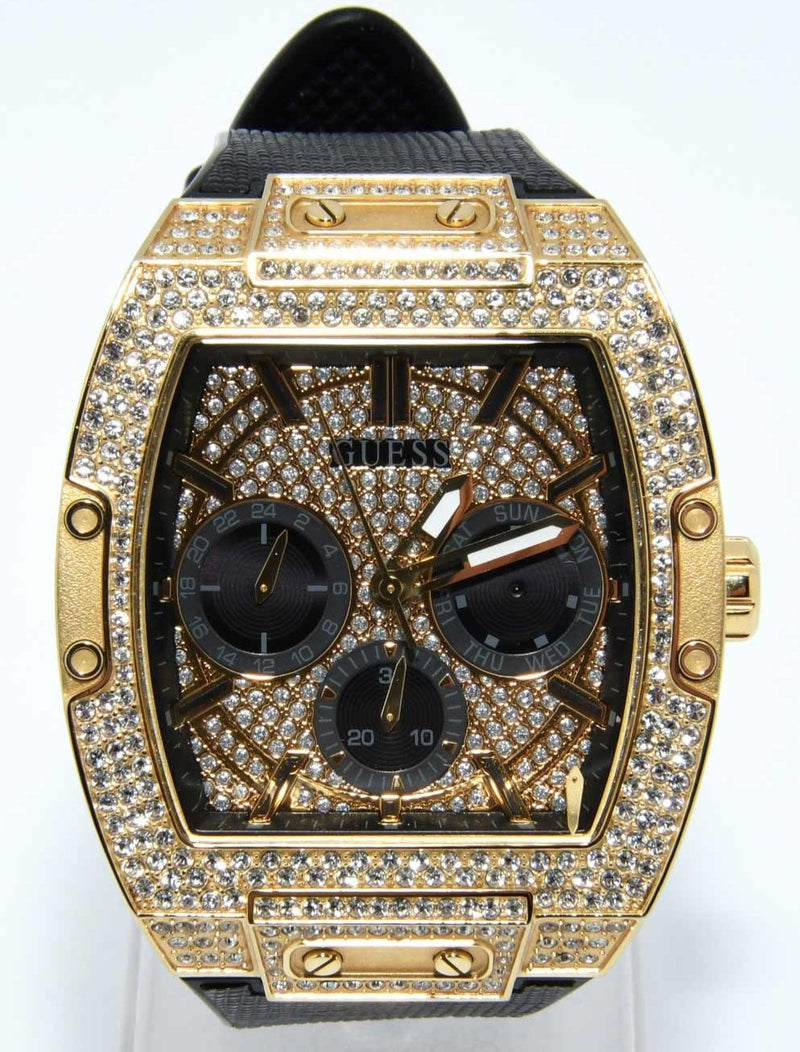 Guess Phoenix Multifunction Crystals Gold Dial Black Silicone Strap Watch For Men - GW0048G2 Buy Now By Guess