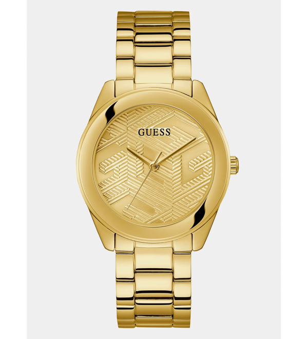 Shop Guess Cubed Analog Gold Dial Gold Steel Strap Watch For Women - GW0606L2 in USA