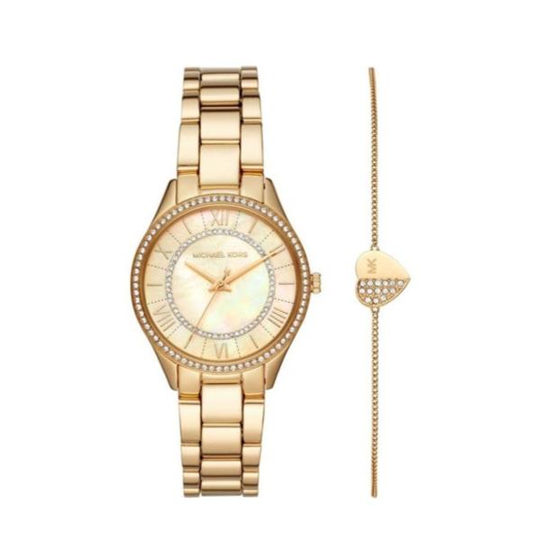 Michael Kors Lauryn Quartz Mother of Pearl Gold Dial Gold Steel Strap Watch For Women - MK4490