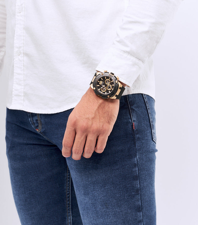 Guess Navigator Chronograph Black Dial Black Rubber Strap Watch for Men - GW0264G3 Buy Now By Guess