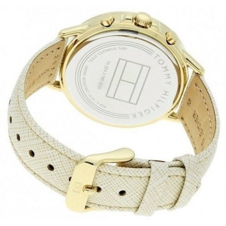 Shop Tommy Hilfiger Carly Silver Dial Cream Leather Strap Watch for Women - 1781790 in USA