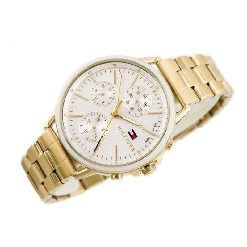 Shop Tommy Hilfiger Carly White Dial Gold Steel Strap Watch for Women - 1781786 in USA