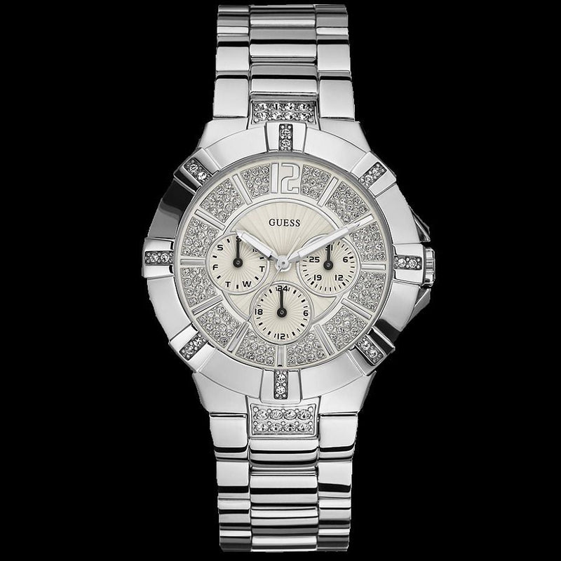 Shop Guess Vista Diamonds Silver Dial Silver Steel Strap Watch for Women - W12080L1 in USA