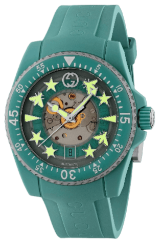 Shop Gucci Dive Automatic Green Dial Green Rubber Strap Unisex Watch - YA136344 in USA
