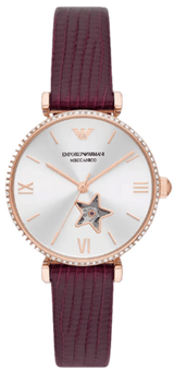 Emporio Armani Meccanico Automatic Silver Dial Burgundy Leather Strap Watch For Women - AR60044 Buy Now By Emporio Armani