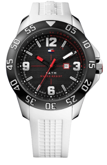 Shop Tommy Hilfiger Sport Black Dial White Rubber Strap Watch for Men - 1790986 in USA