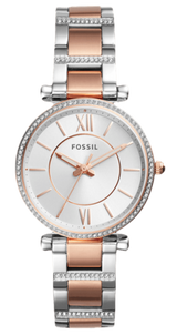 Fossil Carlie Silver Dial Two Tone Steel Strap Watch for Women - ES4342 Buy Now By Fossil