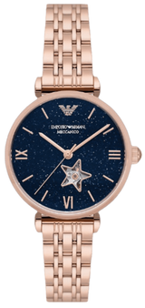 Emporio Armani Meccanico Crystals Black Dial Rose Gold Steel Strap Watch For Women - AR60043 Buy Now By Emporio Armani