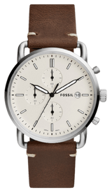 Fossil The Commuter White Dial Brown Leather Strap Watch for Men - FS5402