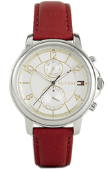 Tommy Hilfiger Claudia White Dial Red Leather Strap Watch for Women - 1781816