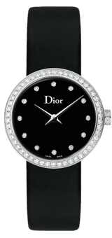 Dior La D De Dior Diamonds Black and Blue Dial Black Leather Strap Watch for Women - CD047111A004 0000