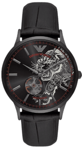 Emporio Armani Meccanico Skeleton Black Dial Black Leather Strap Watch For Men - AR60046 Buy Now By Emporio Armani