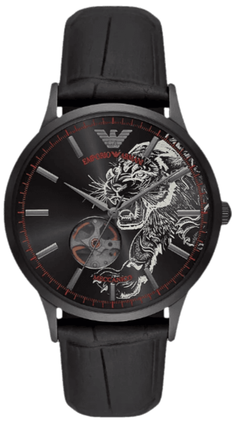 Emporio Armani Meccanico Skeleton Black Dial Black Leather Strap Watch For Men - AR60046 Buy Now By Emporio Armani
