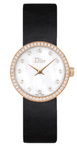 Dior La D De Dior Mother of Pearl Diamonds White Dial Black Leather Strap Watch for Women - CD047170A001 0000