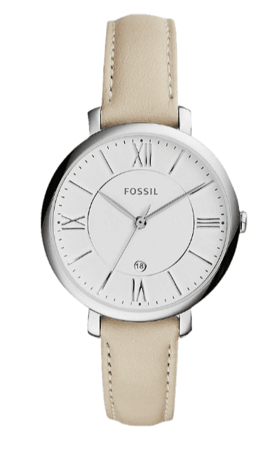 Fossil Jacqueline White Dial Beige Leather Strap Watch for Women - ES3793