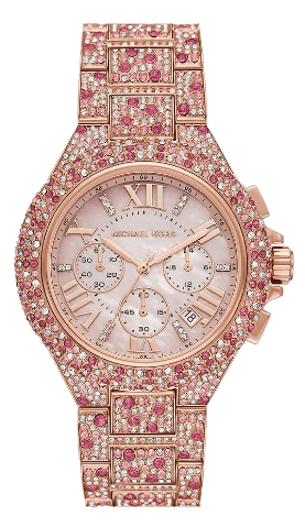 Shop Michael Kors Camille Chronograph Mother of Pearl Dial Rose Gold Steel Strap Watch for Women - MK7272 in USA