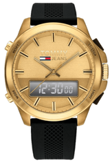 Tommy Hilfiger Jeans Digital Analog Gold Dial Black Rubber Strap Watch For Women - 1791762 Buy Now By Tommy Hilfiger