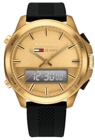 Tommy Hilfiger Jeans Digital Analog Gold Dial Black Rubber Strap Watch For Women - 1791762 Buy Now By Tommy Hilfiger
