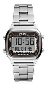 Fossil Retro Digital Silver Dial Silver Steel Strap Watch for Men - FS5844