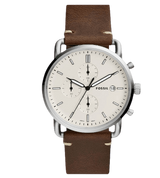 Fossil The Commuter White Dial Brown Leather Strap Watch for Men - FS5402