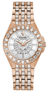 Bulova Phantom White Dial with Swarovski Baguettes Rose Gold Steel Strap Watch for Women - 98L268 Buy Now By Bulova