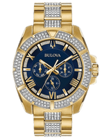 Shop Bulova Crystal Collection Blue Dial Gold Steel Strap Watch for Men - 98C128 in USA