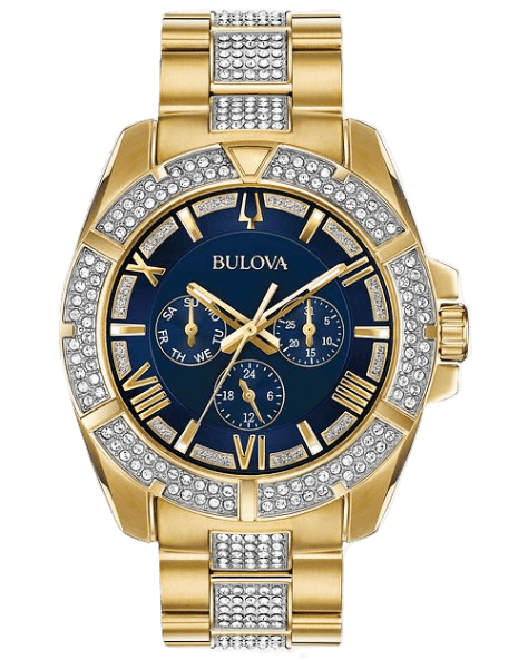 Shop Bulova Crystal Collection Blue Dial Gold Steel Strap Watch for Men - 98C128 in USA
