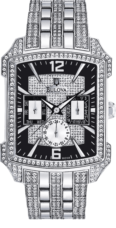 Bulova Crystal Collection Black Dial Silver Steel Strap Watch for Men - 98C108 Buy Now By Bulova