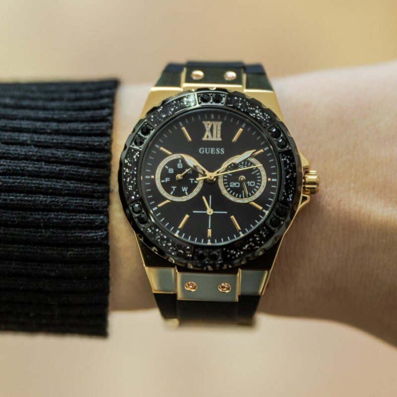 Shop Guess Black Dial Black Rubber Strap Watch For Women - W1053L7 in USA