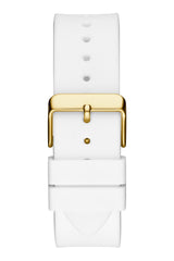 Guess Baguette Crystals Gold Dial White Silicone Strap Watch For Men - GW0208G3 Buy Now By Guess