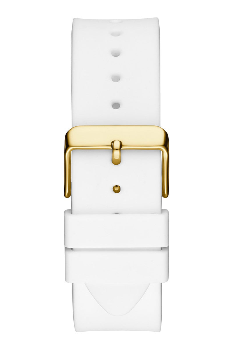 Guess Baguette Crystals Gold Dial White Silicone Strap Watch For Men - GW0208G3 Buy Now By Guess