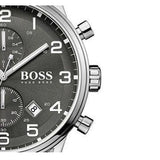Hugo Boss Aeroliner Chronograph Black Dial Silver Steel Strap Watch for Men - 1513181