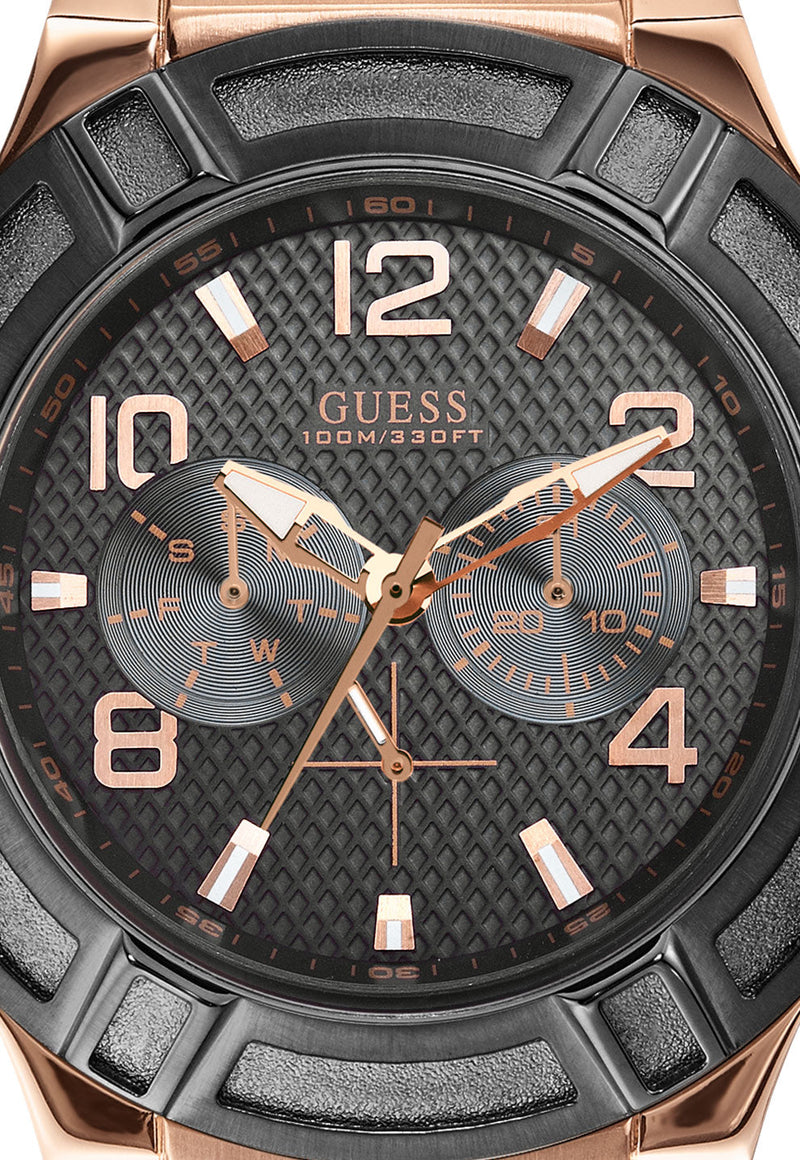 Guess Rigor Analog Black Dial Black Leather Strap Watch For Men - W0040G5 Buy Now By Guess