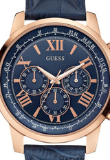 Guess Horizon Chronograph Blue Dial Blue Leather Strap Watch For Men - W0380G5 Buy Now By Guess