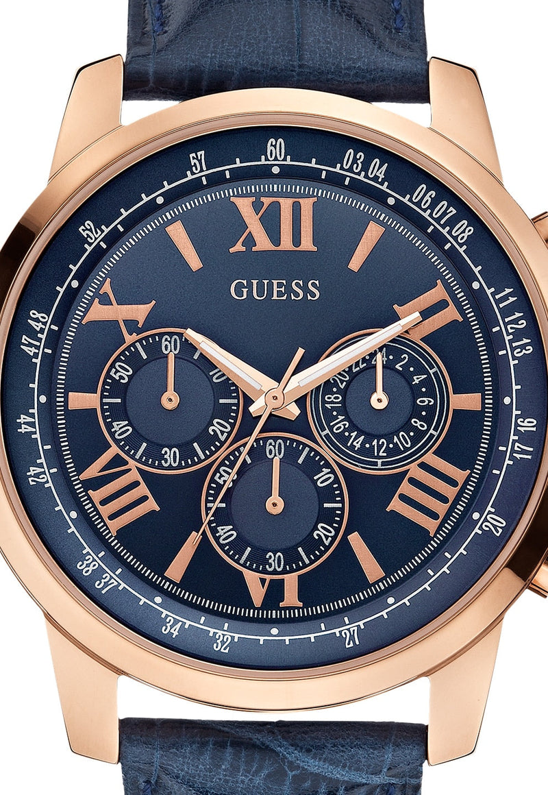 Guess Horizon Chronograph Blue Dial Blue Leather Strap Watch For Men - W0380G5 Buy Now By Guess