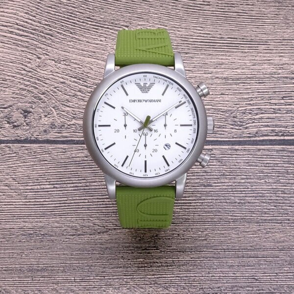 Shop Emporio Armani Chronograph White Dial Green Rubber Strap Watch For Men - AR11022 in USA