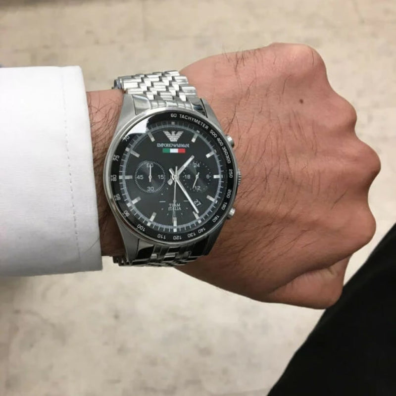 Emporio Armani Sportivo Chronograph Black Dial Silver Steel Strap Watch For Men - AR5984 Buy Now By Emporio Armani