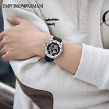 Emporio Armani Renato Chronograph Automatic Black Dial Black Leather Strap Watch For Men - AR60051 Buy Now By Emporio Armani