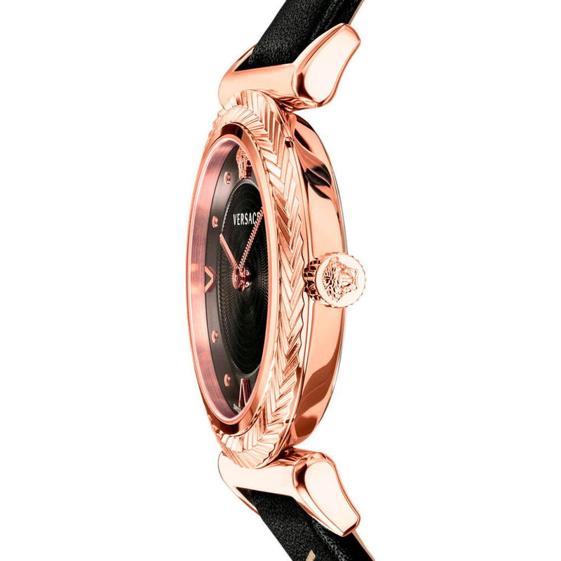 Versace V-Motif Vintage Logo Black Dial Black Leather Strap Watch for Women - VERE00818 Buy Now By Versace