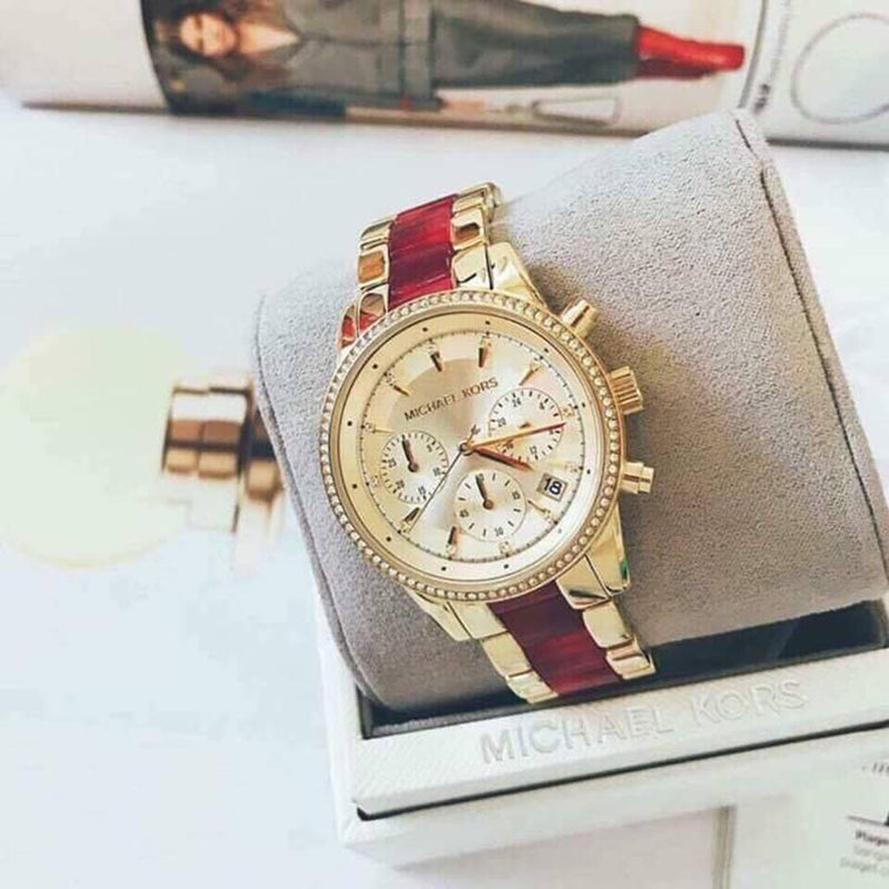 Michael Kors Ritz Chronograph Gold Dial Two Tone Steel Strap Watch For Women - MK6517 Buy Now By Michael Kors