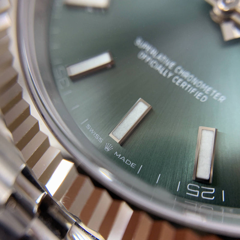 Shop Rolex Datejust 41 Oyster Mint Green Dial Oyster Steel & White Gold Strap Watch for Men - M126334-0028 in USA