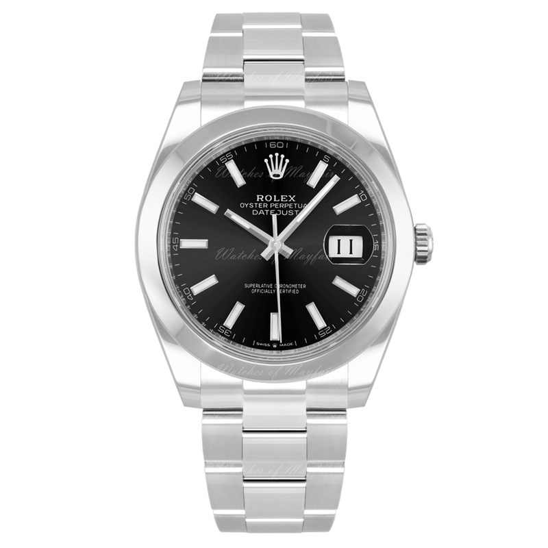 Shop Rolex Datejust 41 Oyster Black Dial Silver Oystersteel Strap Watch for Men - M126300-0011 in USA
